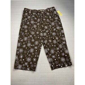 Kim Rogers Women's Capri Bottom Brown w/White Flowers Size 12 NWT‎